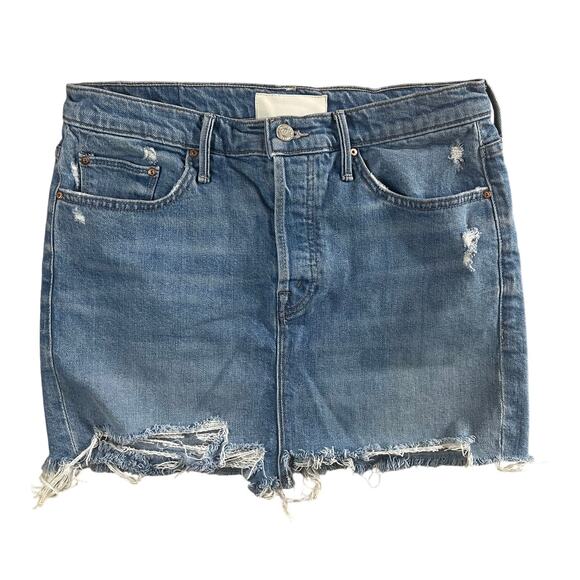 Mother Superior The Vagabond Mini Fray Denim Skirt Destroyed Bills Sz 28 - Picture 1 of 10